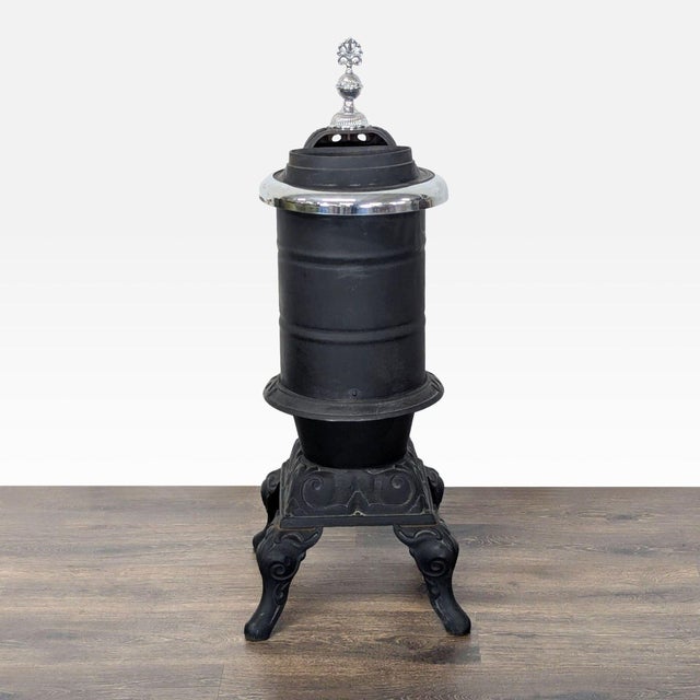 Early 20th Century Antique Iron Parlor Stove With Decorative Silver Accents For Sale - Image 5 of 8