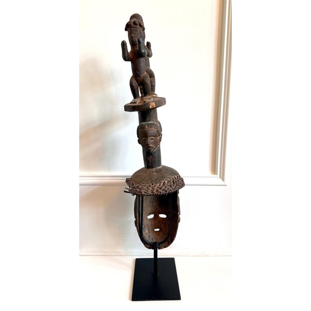 Late 20th Century Tall African Ibibio Head Mask with Polychrome Nigeria Provenance For Sale - Image 5 of 15
