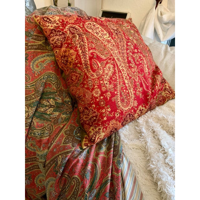 Discontinued Pottery Barn 2010 Accent Pillow Red Paisley Made of Wool Fabric Back to Velvet 26” X 26” For Sale In Miami - Image 6 of 12