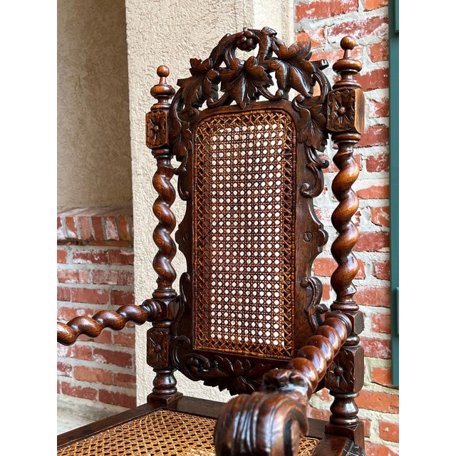 Brown Antique French Child High Chair Renaissance Barley Twist Carved Oak Caned C1890 For Sale - Image 8 of 18