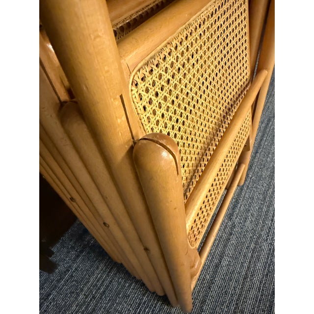 Tan Italian Folding Chairs Beech & Rattan, 1980s, Set of 4 For Sale - Image 8 of 11