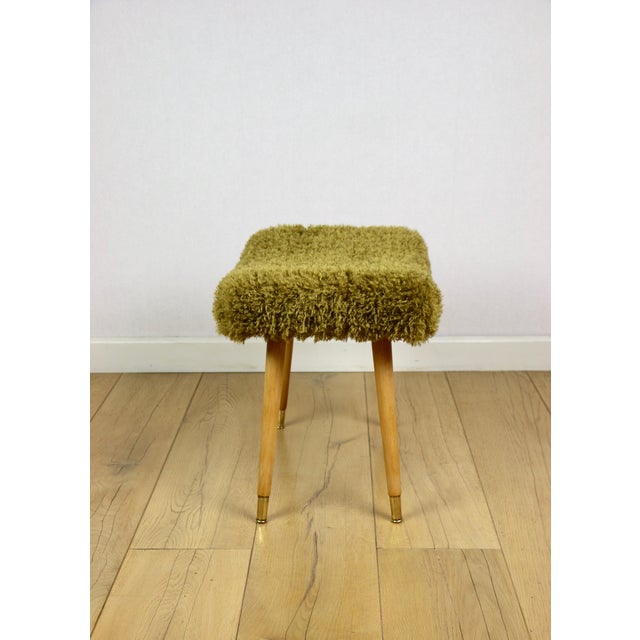 Brown Vintage Stool with Golded Beech Legs, 1970s For Sale - Image 8 of 10