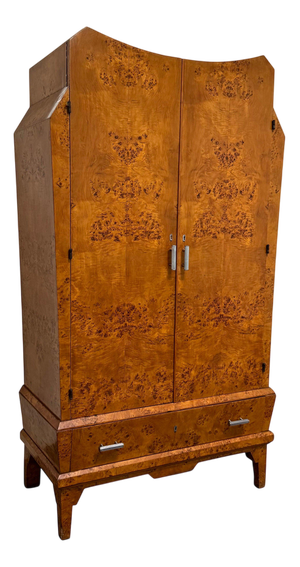 Art Deco Cubist Wardrobe in Briar Wood, 1940s