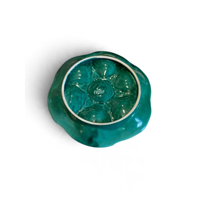 French 1950s French Sarreguemines Green Majolica Oyster Plate For Sale - Image 3 of 3