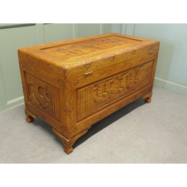 Large Honey-Coloured Carved Chest, 1920 For Sale - Image 4 of 6