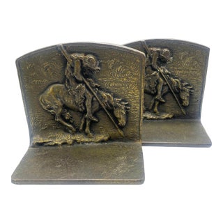 Vintage Bronze "End of the Trail" Bookends For Sale