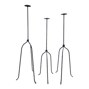 Vintage Black Iron Nail-Top Candle Stands – Set of 3