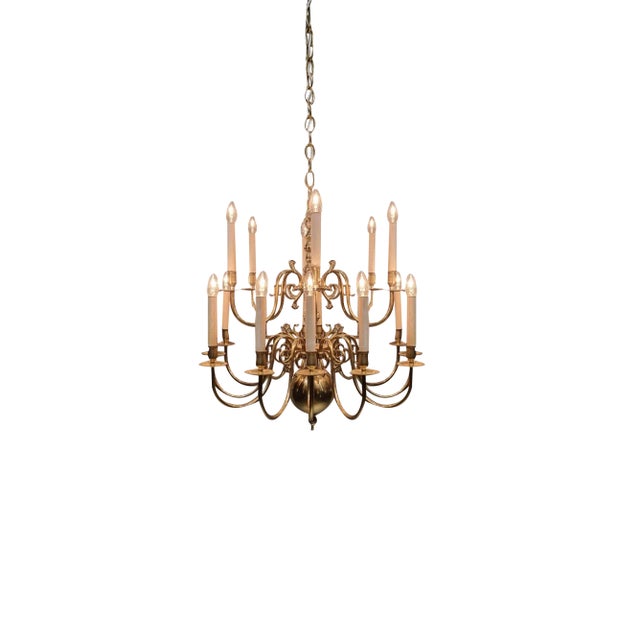 20th Century Dutch 2-Tiered Brass Chandelier For Sale