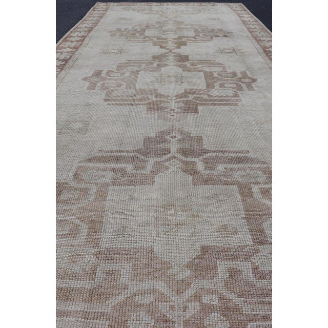 Vintage Turkish Oushak Runner With Soft Beige and Subtle Brown Tones 4'0"x12'4" For Sale - Image 4 of 10
