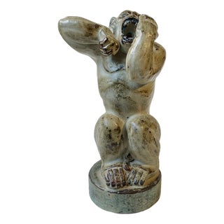 Roaring Monkey in Glazed Stoneware by Knud Kyhn for Royal Copenhagen, 1950s For Sale