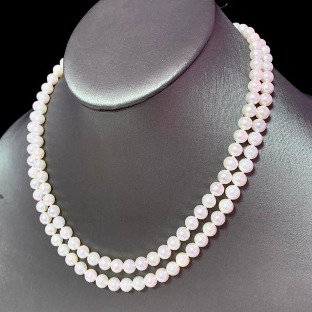 White Diamond Akoya Pearl 2-Strand Necklace 18k Gold Certified For Sale - Image 8 of 9
