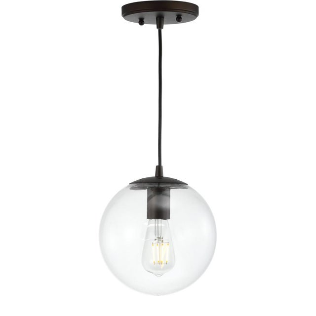 Metal & Glass Globe LED Pendant, Clear & Oil Rubbed Bronze Chairish