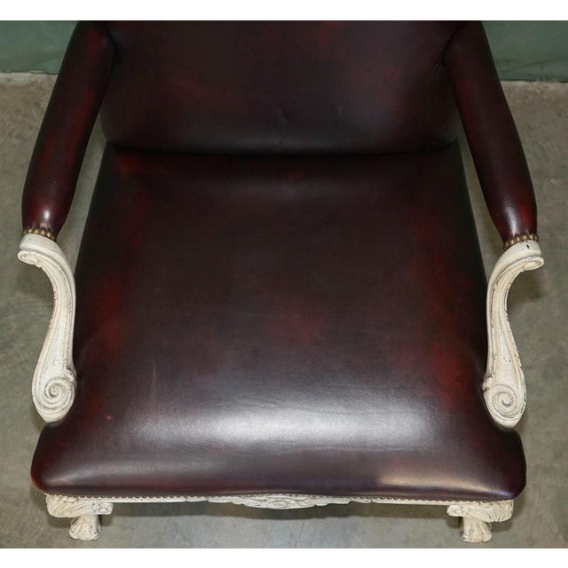 Vintage French Louis XV Style Oxblood Leather Armchair with Painted Frame For Sale - Image 10 of 18