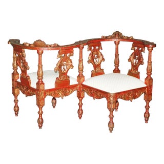 19th Century Carved Red and Gilt Tête-À-Tête Lovers Conversation Set For Sale