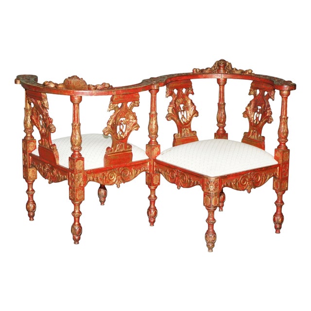 19th Century Carved Red and Gilt Tête-À-Tête Lovers Conversation Set For Sale