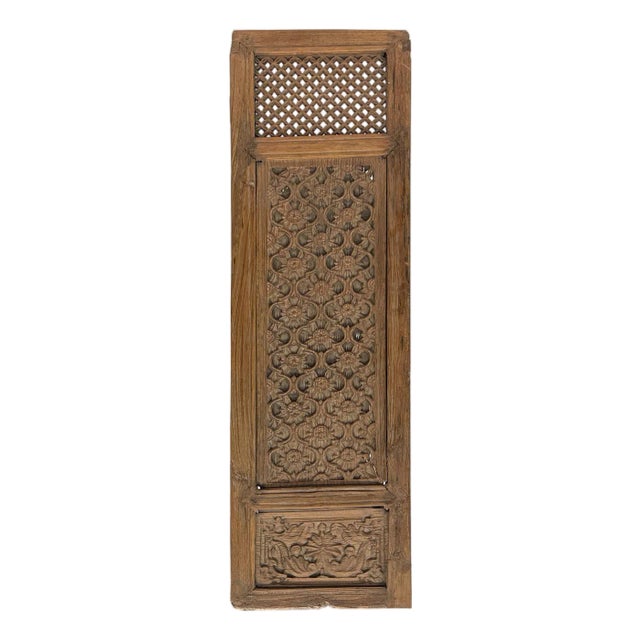 Vintage Restored Relief Floral Motif Rectangular Wood Wall Panel B For Sale