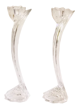 Vintage Art Deco Arched Glass Candlesticks - a Pair