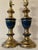 Vintage Mid-Century Brass and Cobalt Blue Urn Shaped Table Lamps, a Pair With Pleated Shades For Sale - Image 9 of 12