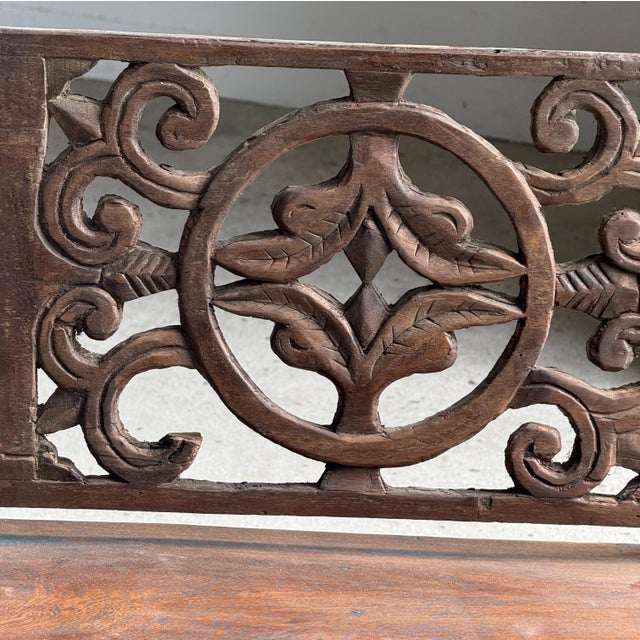 Mini Bench with Carved Backrest, 1980s For Sale - Image 18 of 18