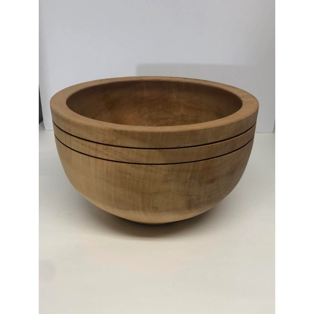 American Cherry Turned Bowl With Nail Signed For Sale - Image 3 of 5