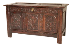 Antique Tudor Style Carved Oak Trunk