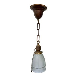 Antique Pendant Light Fixture With Frosted Glass Shade For Sale