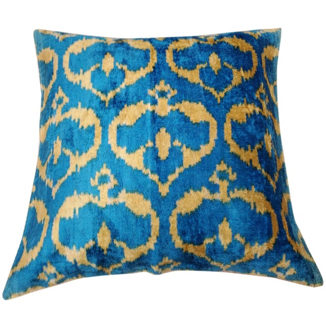 Contemporary Silk Uzbek Ikat Velvet Hand Made Square Pillow Cushion,19x19 For Sale - Image 3 of 3