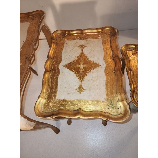 Wood 1960s Italian Florentine Gilded Nesting Table Set For Sale - Image 7 of 8