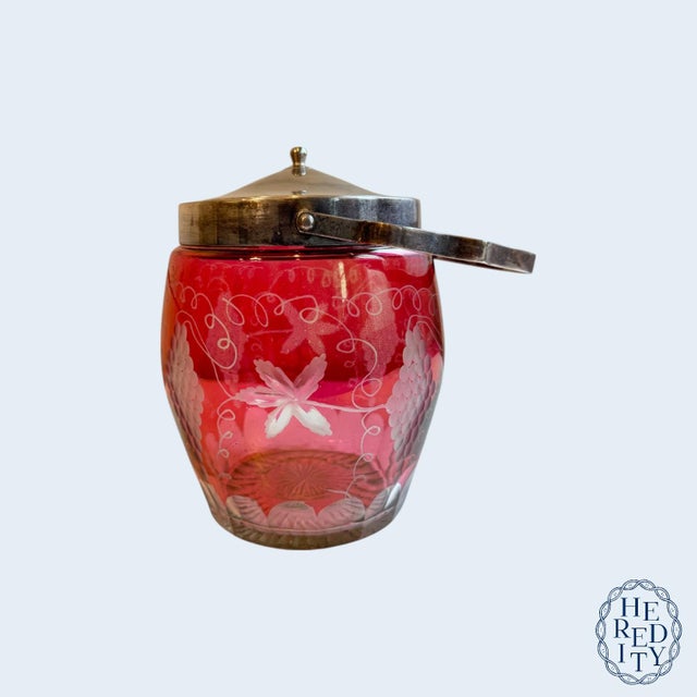 Late 19th Century Vintage Bohemia Cranberry Cut-to-Clear Biscuit Jar For Sale - Image 5 of 8
