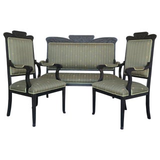 20th Black French Seating Set Sofa and Two Armchairs in the Louis Seize Style For Sale
