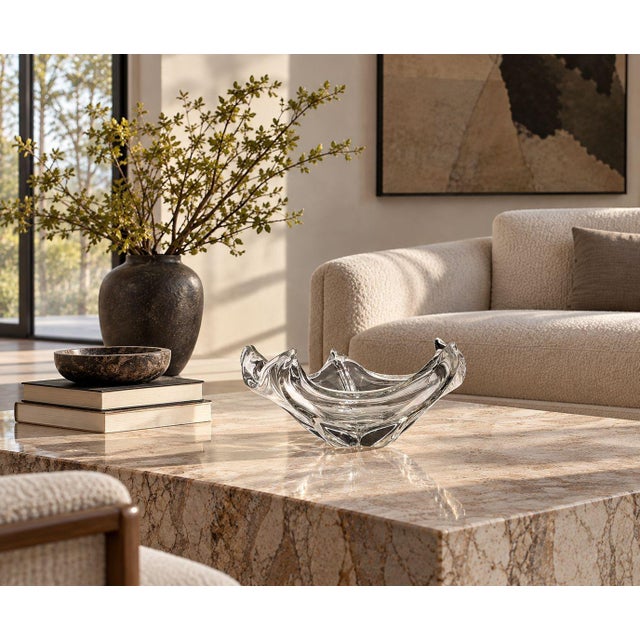 Daum France, French Mid-Century Modern, Sculptural Crystal Bowl, France, 1960s A sculptural art glass centerpiece bowl...