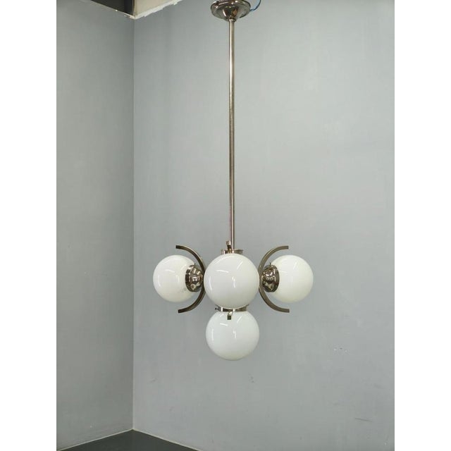 Art Deco Nickel and Glass Pendant Light, 1930s For Sale - Image 3 of 15