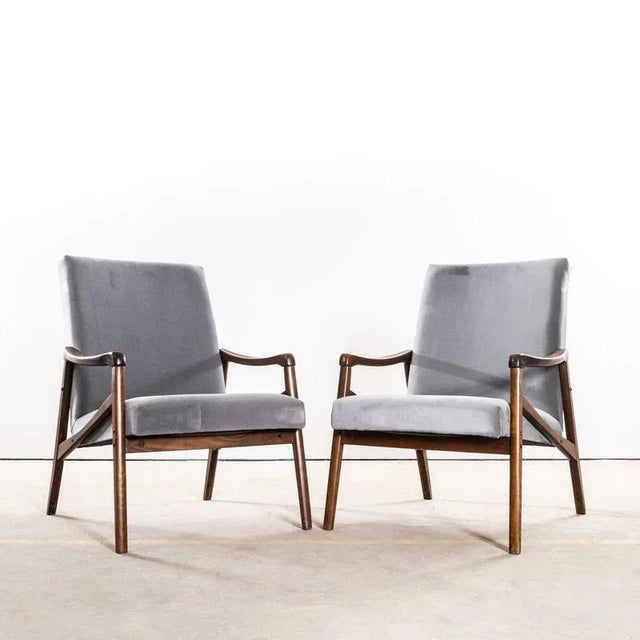 Armchair in Grey Cotton Velvet by Jaroslav Smidek, 1950s For Sale - Image 3 of 9