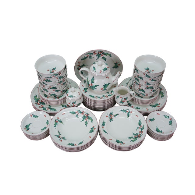 Vintage 74 piece collection of Villeroy & Boch Holly pattern dinnerware and tea service set. It features the classic...