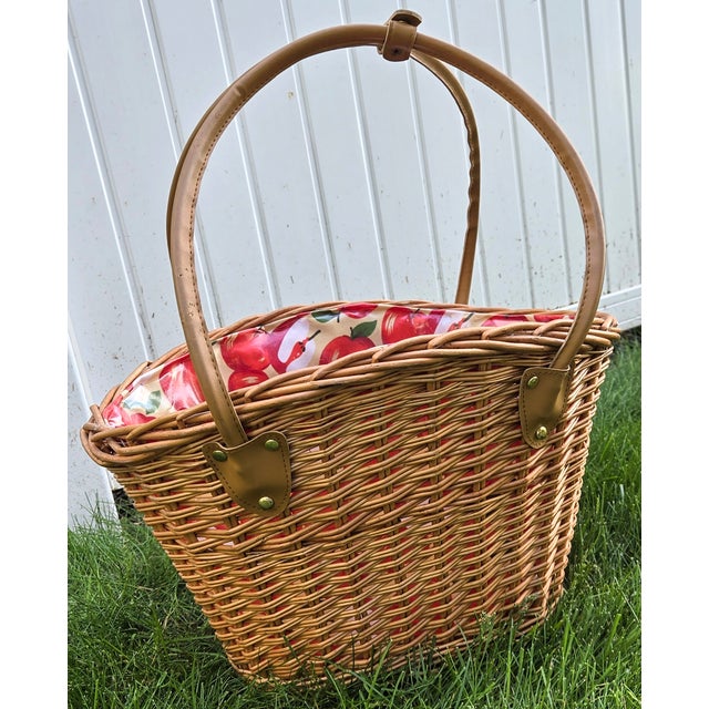 Wood Apple Lined Basket With Handles For Sale - Image 7 of 12