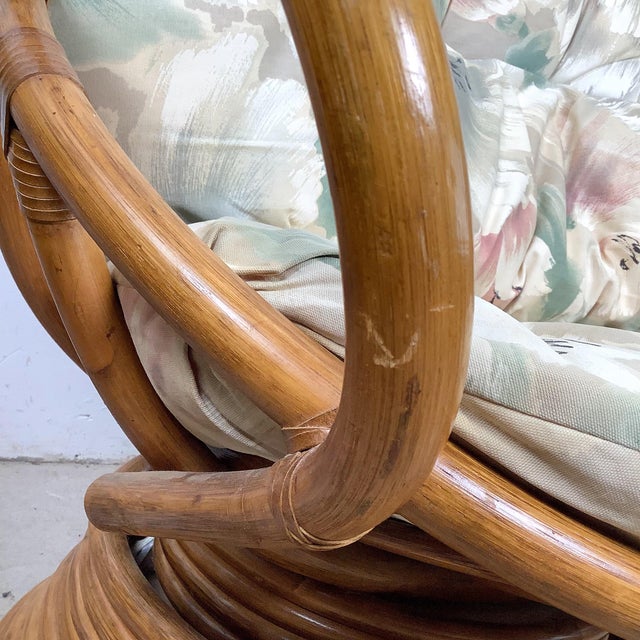 Pair of Vintage Rattan Swivel Egg Pod Lounge Chairs, Stacked Pedestal Base For Sale - Image 12 of 12