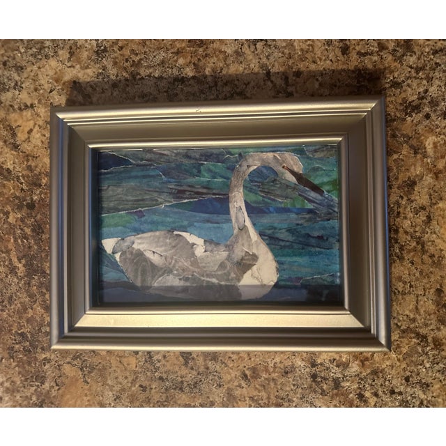 Swan collage in silver toned recycled frame