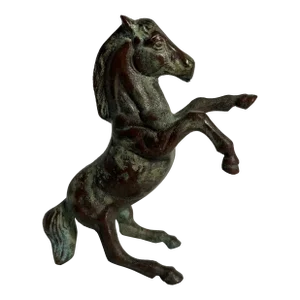 Vintage Bronze Standing Flaming Mane Horse Sculpture