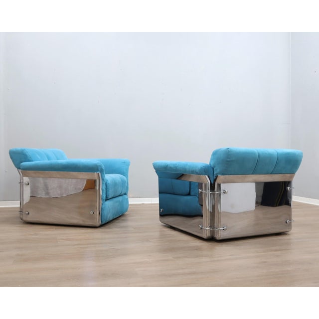Blue Vintage Larissa Armchairs by Vittorio Introini from Saporiti Italia, 1970s, Set of 2 For Sale - Image 8 of 18