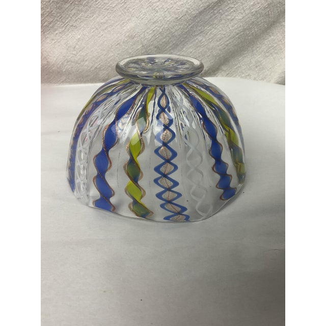1920s Vintage Blue and Green Latticino Bowl For Sale - Image 5 of 5