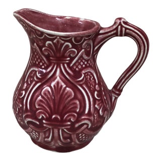 Circa 1920 Red Majolica Creamer Pitcher Onnaing For Sale