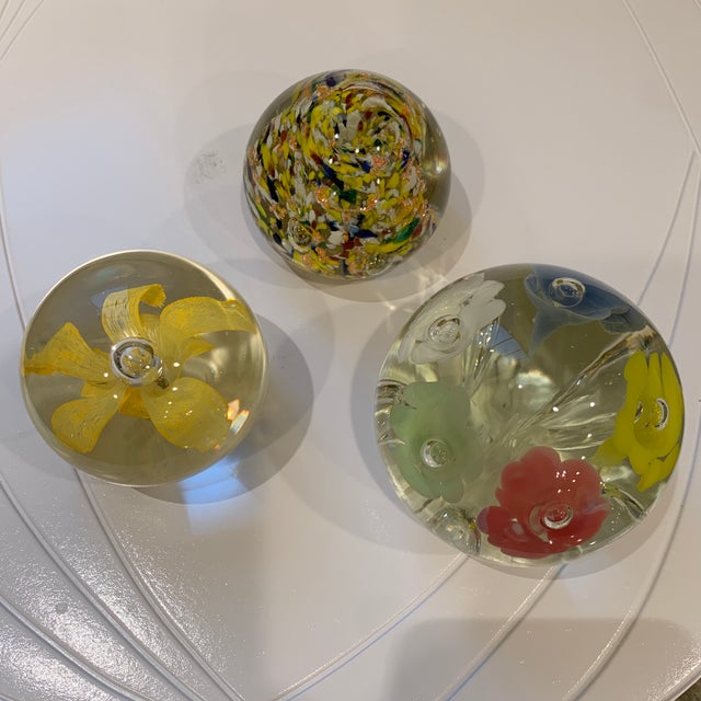 Hand Blown Art Glass Paperweights - Set of 3 | Chairish