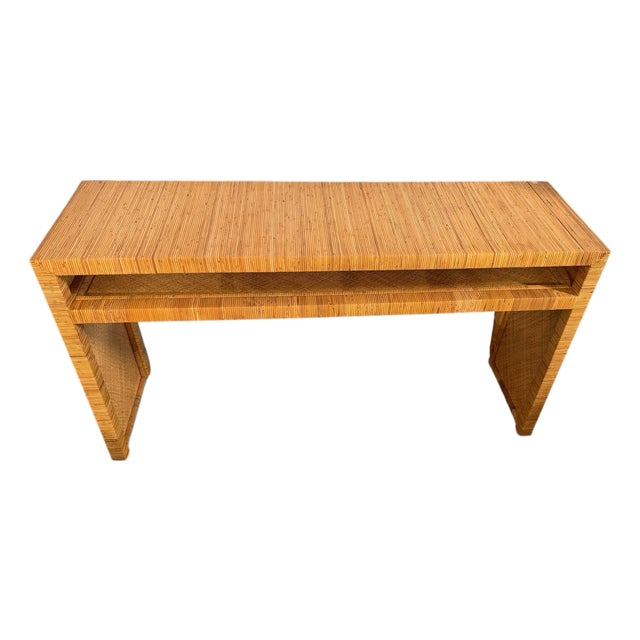 Universal Furniture Coastal Living "Long Key" Wrapped Split Rattan Console Table For Sale