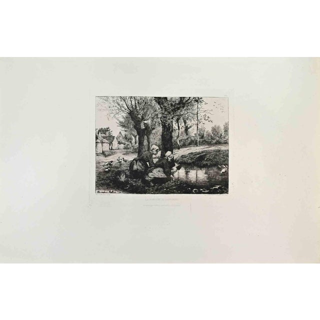 Maurice Matieu, La Fontain du Pasturian, Etching, 1870s For Sale