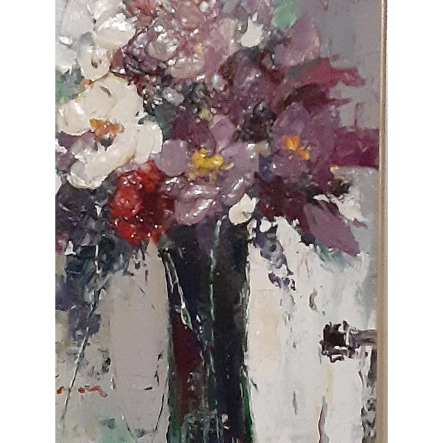 Signed Impressionist Impasto MCM Flower Painting in Custom Silver Gilt Frame For Sale In Atlanta - Image 6 of 8