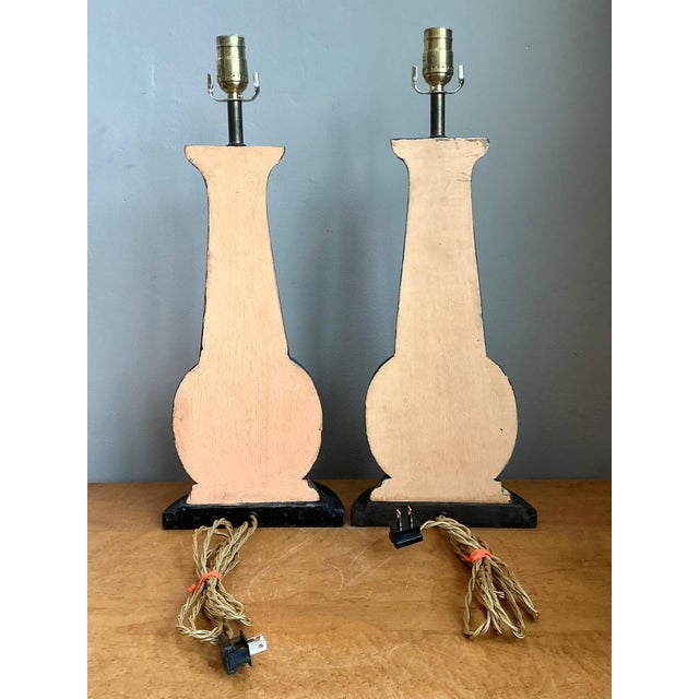 Vintage Blue Gilt Accented Table Wood Half Lamps - Pair For Sale - Image 9 of 11