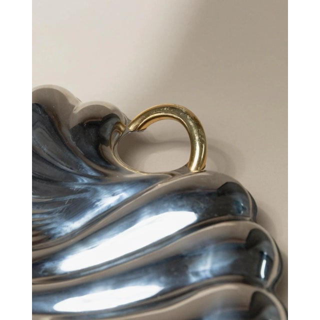 Vintage Shell Tray in Stainless Steel with Gilt Details from Becchetti, Italy, 1980s For Sale - Image 3 of 11