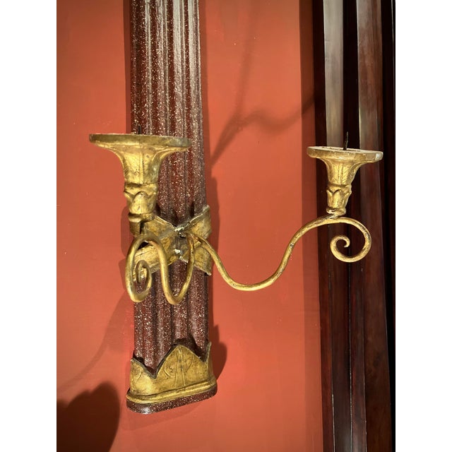 Large Tuscan Empire Giltwood and Faux Porphyry Wall Sconces, Set of 2 For Sale - Image 13 of 15