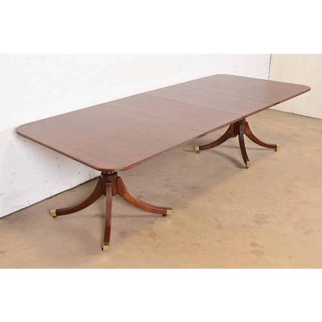Baker Furniture Company Baker Furniture Historic Charleston Georgian Banded Mahogany Double Pedestal Extension Dining Table, Newly Refinished For Sale - Image 4 of 13
