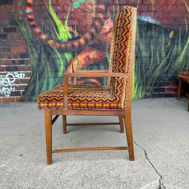 Set of 6 Walnut Founders Dining Chairs in Possible Jack Lenor Larsen Fabric For Sale In Cleveland - Image 6 of 12